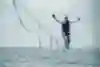 Estonia's Jaan Roose seen during his parasail slackline walk in the Maldives in 2025.