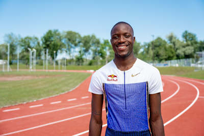  Letsile Tebogo poses for a portrait at the track in Salzburg, Austria.