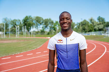  Letsile Tebogo poses for a portrait at the track in Salzburg, Austria.