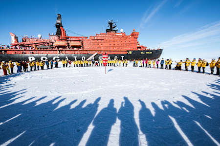 An ice-breaker polar cruise ship in the North Pole