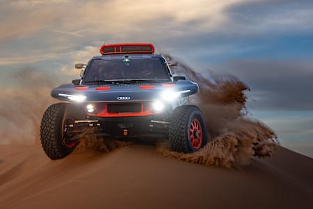 Stéphane Peterhansel and Edouard Boulanger of Team Audi Sport for Dakar 2024 in Merzouga, Morocco on October 8, 2023.