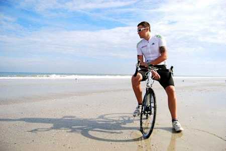 At the Atlantic coast, having finally completed his ride across America