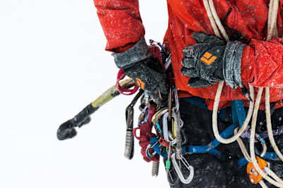 Will Gadd hooks an ice tool to his harness after ice climbing the first ascent of Niagara Falls in Niagara Falls, NY, USA on 27 January, 2015..