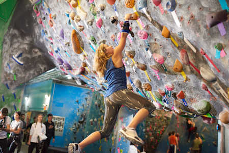 Sasha DiGiulian at Brooklyn Boulders in Brooklyn, NY in 2017