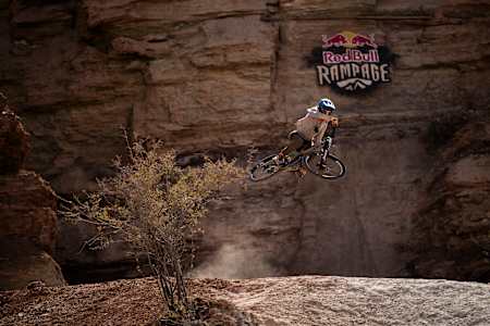 Casey Brown rides during her third-place run at Red Bull Rampage 2024,