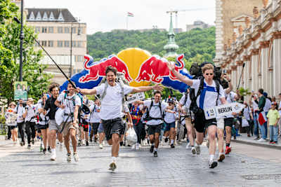 Teams seen at the start of Red Bull Can You Make It? in Budapest, Hungary on May 21, 2024.