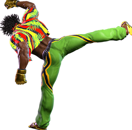 Dee Jay from Street Fighter 6 with a standing kick.