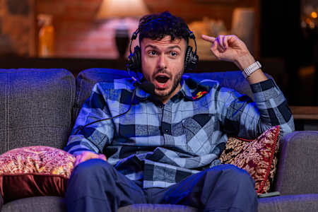 Tarik 'tarik' Çelik commentates on proceedings at the Tarik x Ludwig Invitational 2 event in Los Angeles, CA, USA on January 13, 2024.