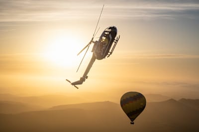 Aaron Fitzgerald performs his aerial helicopter acrobatics show at the 2021 Training Camp in Los Alamos, California, USA on 5 April, 2021. 
