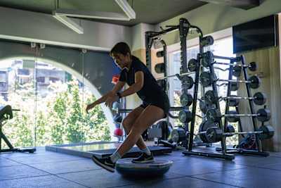 Una Wang se entrena en Taipei, Taiwán, el 13 de julio de 2018. 