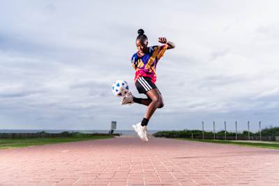 Portia King seen during a shoot at Sun Coast in Durban, South Africa on April 7, 2022.