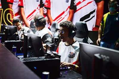 Chrollo and the rest of Egyptian team Anubis perform during the Red Bull Campus Clutch World Final in Madrid, Spain, on July 18, 2021.
