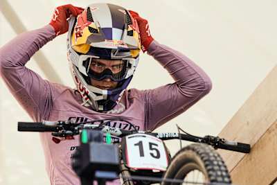 Finn Iles is seen during UCI Downhill World Cup Finn Iles in Maribor, Slovenia on April 28, 2019