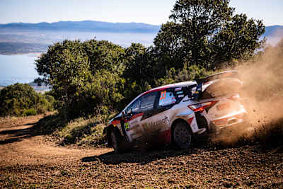 Elfyn Evans on day 2 of the 2020 WRC Italy, in Alghero, in October 2020