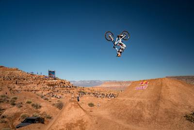 Hannah Bergemann competes in women’s finals at Red Bull Rampage in Virgin, Utah, USA.