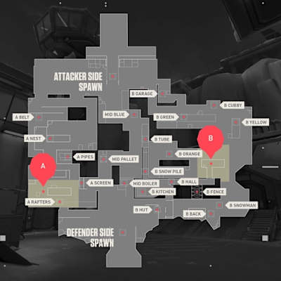 An image of the icebox map in the VALORANT video game. 