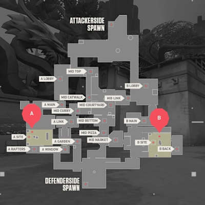 An image of the ascent map in the VALORANT video game. 
