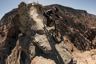 Szymon Godziek rides his bike at Red Bull Rampage in Virgin, Utah, USA on 18 October, 2022.