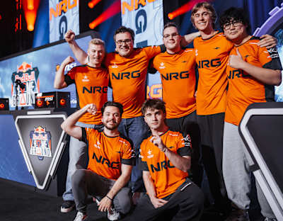 NRG celebrate at the Upper and Lower Finals Day of the Red Bull Home Ground World Final in New York City, NY on November 15, 2025.