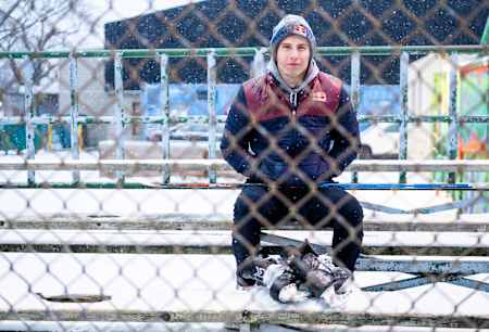Mitch Marner at an outdoor rink in Toronto