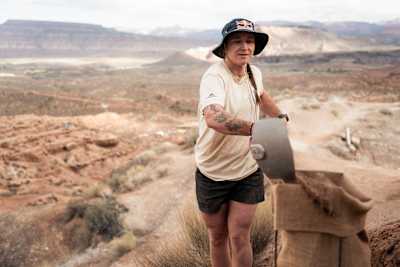 Hannah Bergemann is seen with a spade digging at Red Bull Rampage in Virgin, Utah, USA 2025.