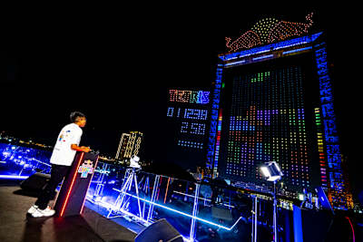 Leonardo Solórzano of Peru plays in the Grand Final of the Red Bull Tetris® World Final in Dubai, UAE on December 13, 2025.