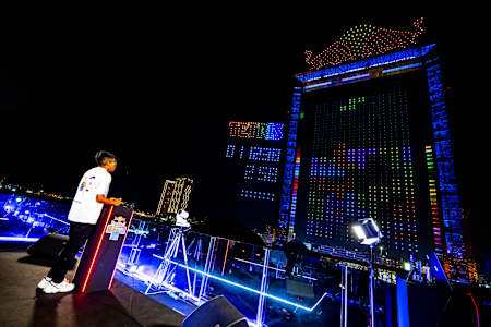 Leonardo Solórzano of Peru plays in the Grand Final of the Red Bull Tetris® World Final in Dubai, UAE on December 13, 2025.