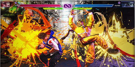 A screenshot of Luke and Jamie battling in Street Fighter 6
