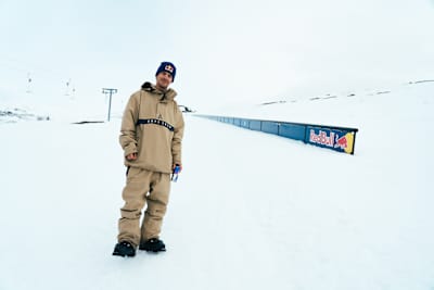 Jesper Tjäder poses for a portrait beside the longest rail in Åre, Sweden on May 9, 2022.