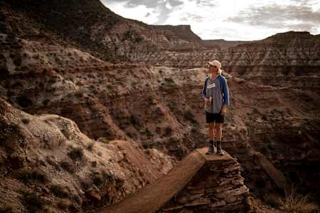 Jaxson Riddle scouts his line during the Red Bull Rampage in Virgin, Utah, USA on 7 October, 2021.