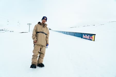 Jesper Tjäder poses for a portrait beside the longest rail in Åre, Sweden on May 9, 2022.