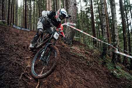 Finn Iles performs at UCI DH World Championships in Leogang, Austria on October 9, 2020