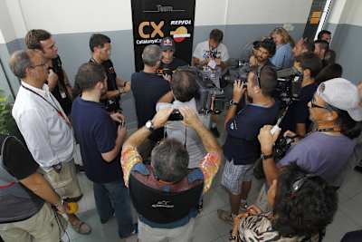 Marc Márquez talks to the press at the MotoGP of Malaysia in 2011.