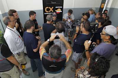 Marc Márquez talks to the press at the MotoGP of Malaysia in 2011.