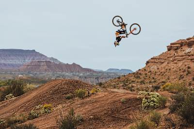 Gee Atherton pictured riding at Red Bull Rampage in Utah, USA.  