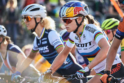 Kate Courtney at the start line of the UCI XC World Cup in Nove Mesto na Morave, Czech Republic on May 26, 2019.