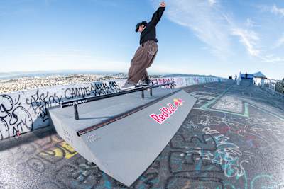 Piero Nunez frontside feebles at Red Bull Sky Line in San Francisco, California, USA on October 18, 2024. 