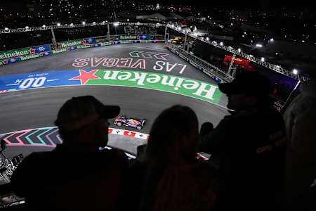 Fans watch Sergio Perez at the F1 Grand Prix of Las Vegas in 2023 