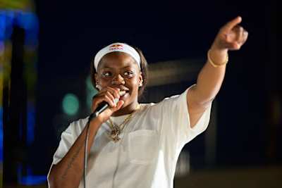 Arike Ogunbowale speaks to the crowd before Dallas Has Wiiings at Reunion Tower in Dallas, Texas, USA on May 11, 2022. 