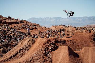 Thomas Genon competes at Red Bull Rampage in Virgin, Utah, USA on 15 October, 2021.
