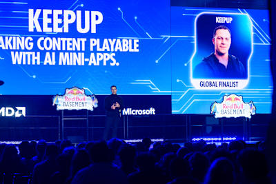 As one of the top 10 in the Red Bull Basement World Final, Mohamed 'Mo' Abdel Fattah of Egypt pitches his idea, KeepUp, in San Francisco, California, USA on June 3, 2026.