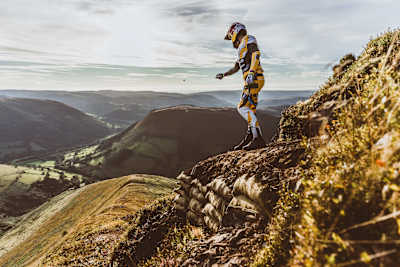 Gee Atherton tests out the wind direction during his The Ridgeline 2022 video edit.