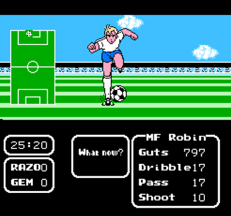 Una captura de pantalla de Tecmo Cup: Soccer Game, que se publicó para NES.