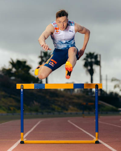 Karsten Warholm performs during a training session in Tenerife 10.02.2024 