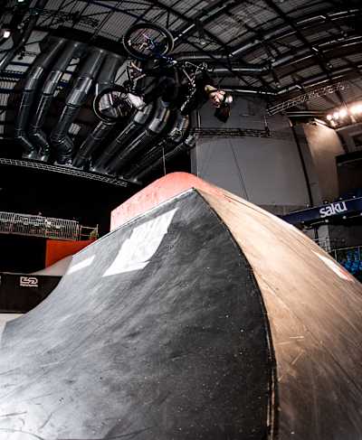 Kieran Reilly with a flip at Simple Session in Tallinn, Estonia on February 1, 2019.