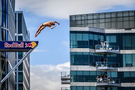 David Colturi during the final competition day of the second stop of the 2024 Red Bull Cliff Diving World Series in Boston, USA on June 8, 2024. 