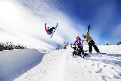 Zeb Powell hitting the half pipe during the Red Bull Slide-In Tour 