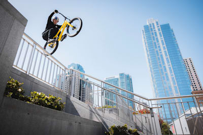 Danny hops up onto a handrail in San Francisco, United States in April 2022.