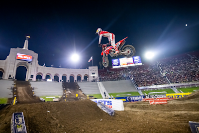 Jett Lawrence races at Round 3  at the Los Angeles Coliseum