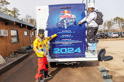 Zeb Powell and Tweek Tune at the Red Bull Slide In Tour RV at Trollhaugen 